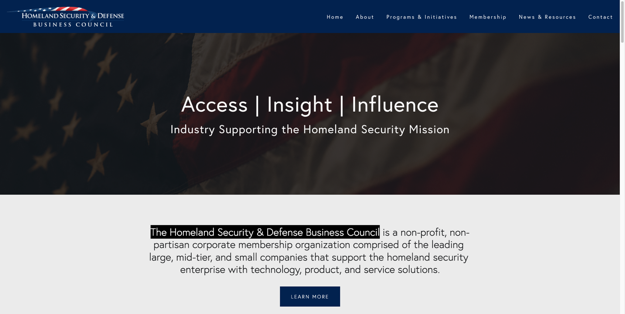 The main page of The Homeland Security & Defense Business Council website
